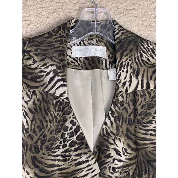 Vtg Dana Buchman 90s Y2K Women's 100% Silk Animal Print Wrap Dress Sz 4 Mob Wife - Picture 6 of 16